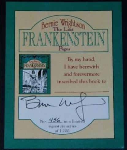 The Lost Frankenstein PagesBookplate - mail-orderSigned #456/1200