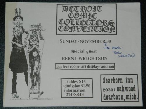 Detroit Comic Collectors Convention flyer 8 1/2" x 11"Nov. 30, 1975