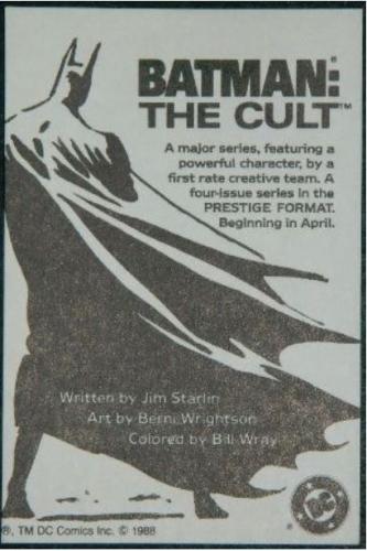 Batman The Cult card1988 Prestige format checklist