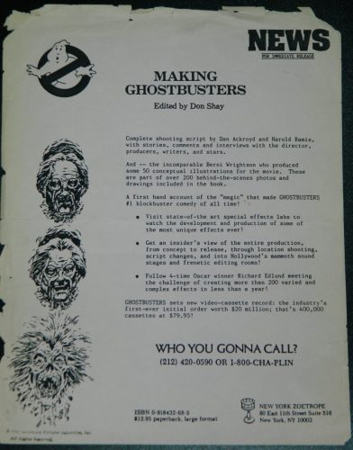 Ghostbusters Press releaseSide 1