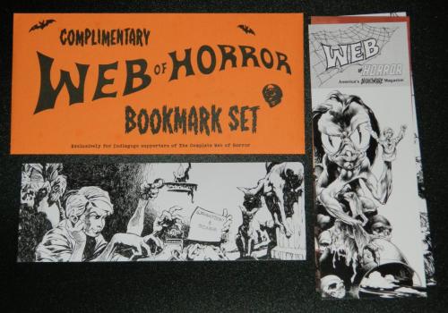 IndieGogo Web of HorrorBookmarks and envelope